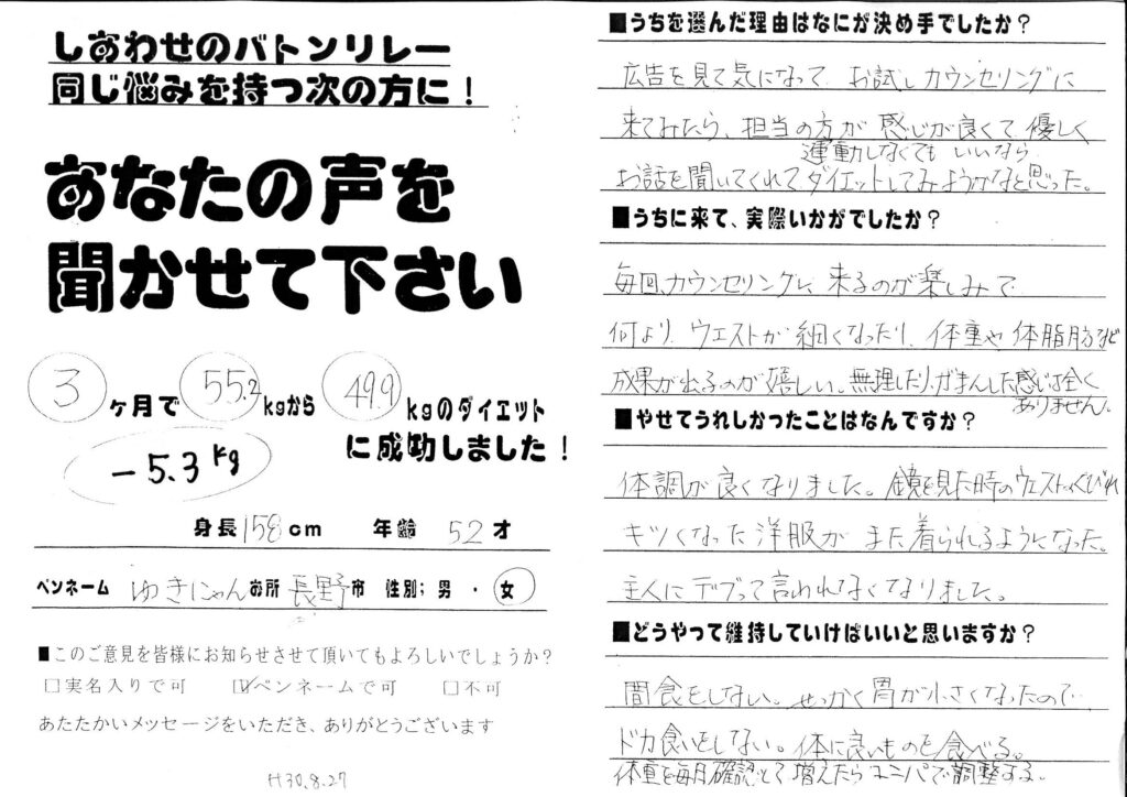 痩せて体調が良くなりました