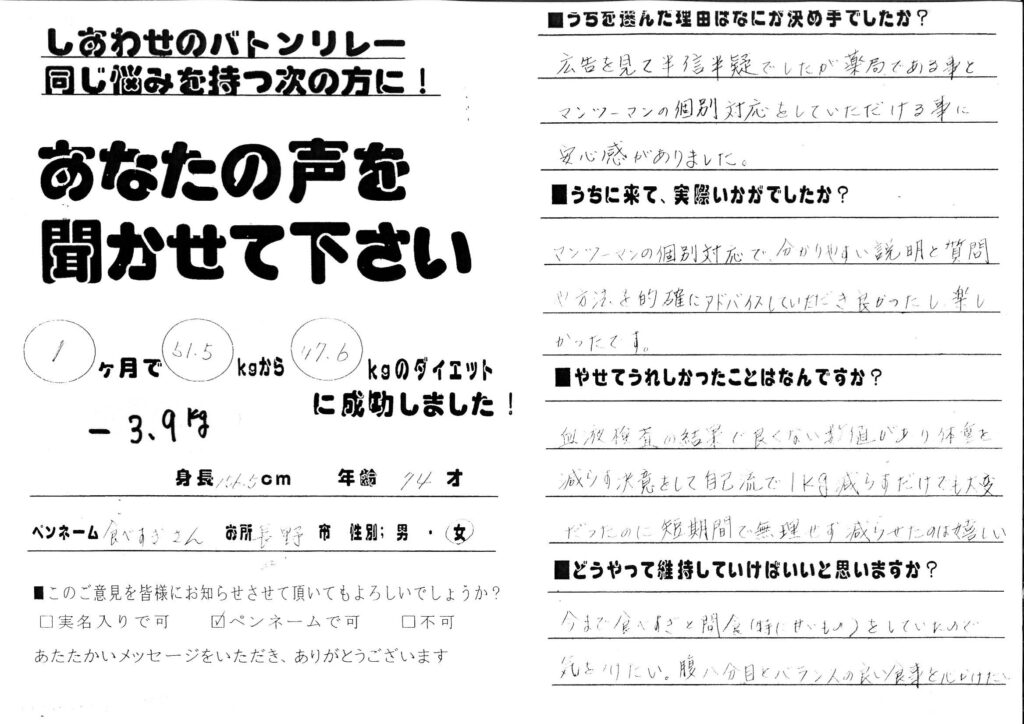 70代 女性 「自己流で1Kg減らすだけでも大変だったのに」
